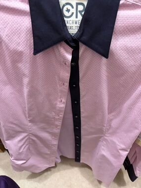 Women's Pink Button-Down Shirt with Contrast Navy Collar